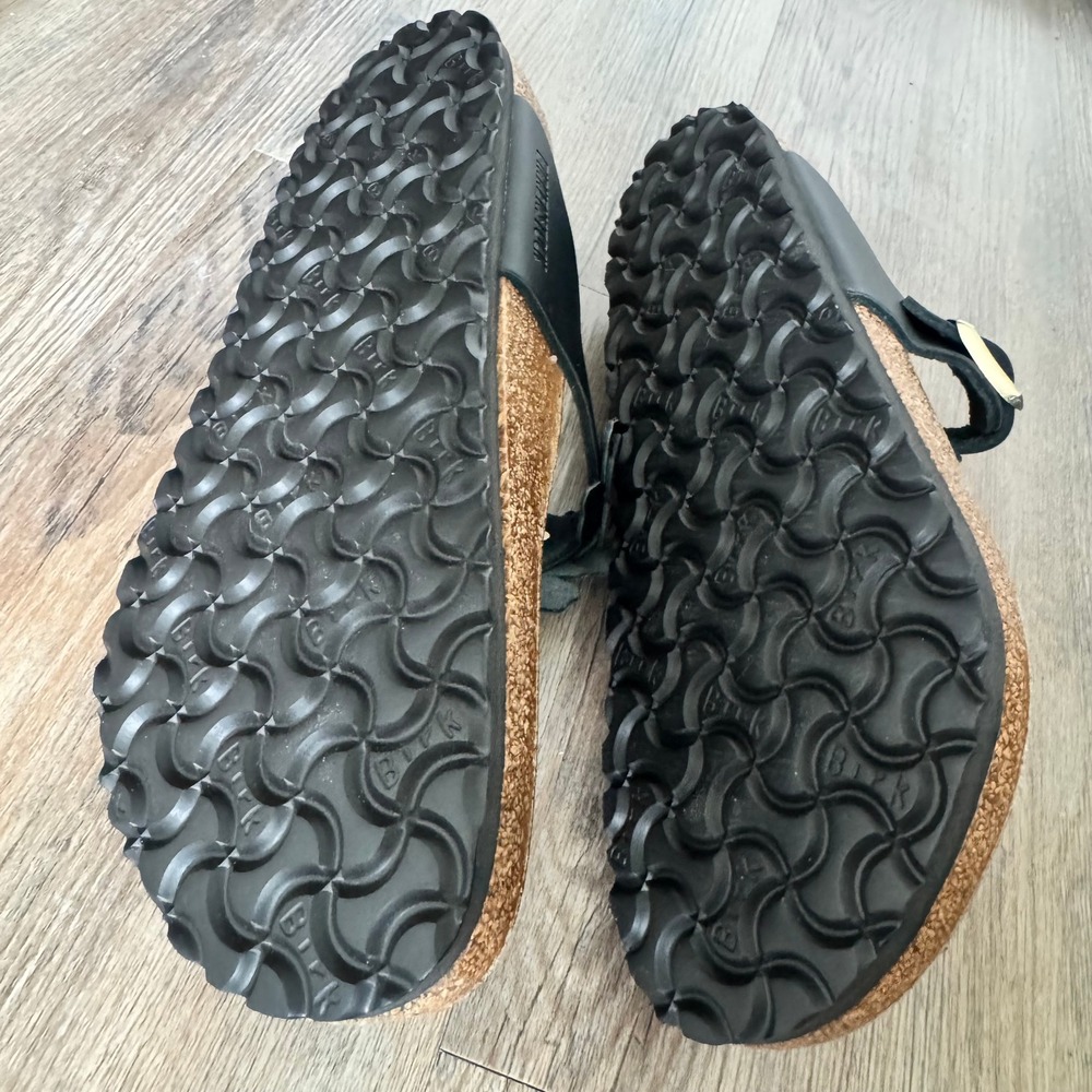 Birkenstock Gizeh Black Floral Leather Thong Sandals Womens 41 W10 M8 Germany - Picture 11 of 12